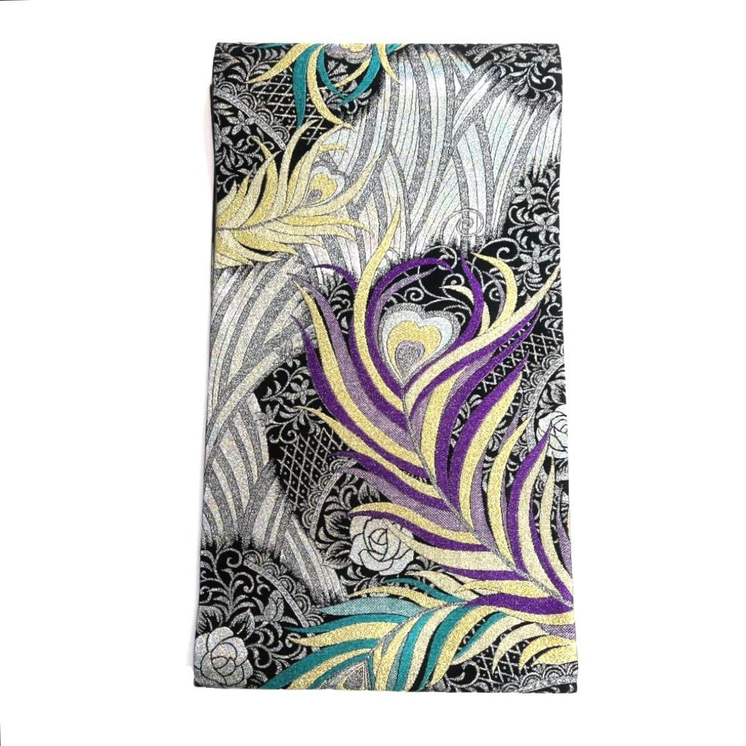 未着用 振袖帯 袋帯 孔雀の羽 薔薇 格子 波 着物 034a d - メルカリ