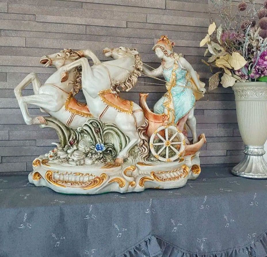 ITALY】馬車ベンハー ロココ調 西洋美術品 置物 オブジェ 跳ね馬 風水