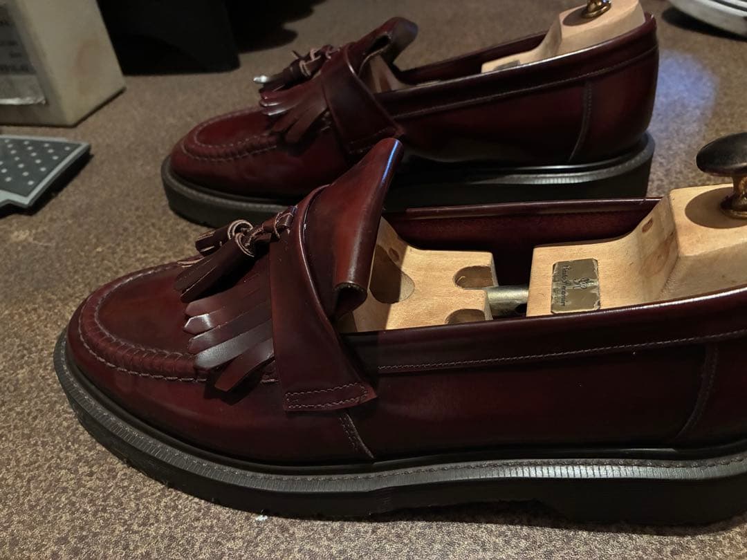 LOAKE ローク UK9 タッセルローファー バーガンディ シューツリー付