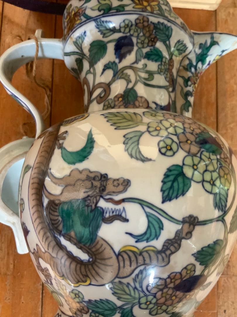 中国美術 闘彩僧帽壺 龍 大清乾隆年製 骨董 アンティーク 手描き