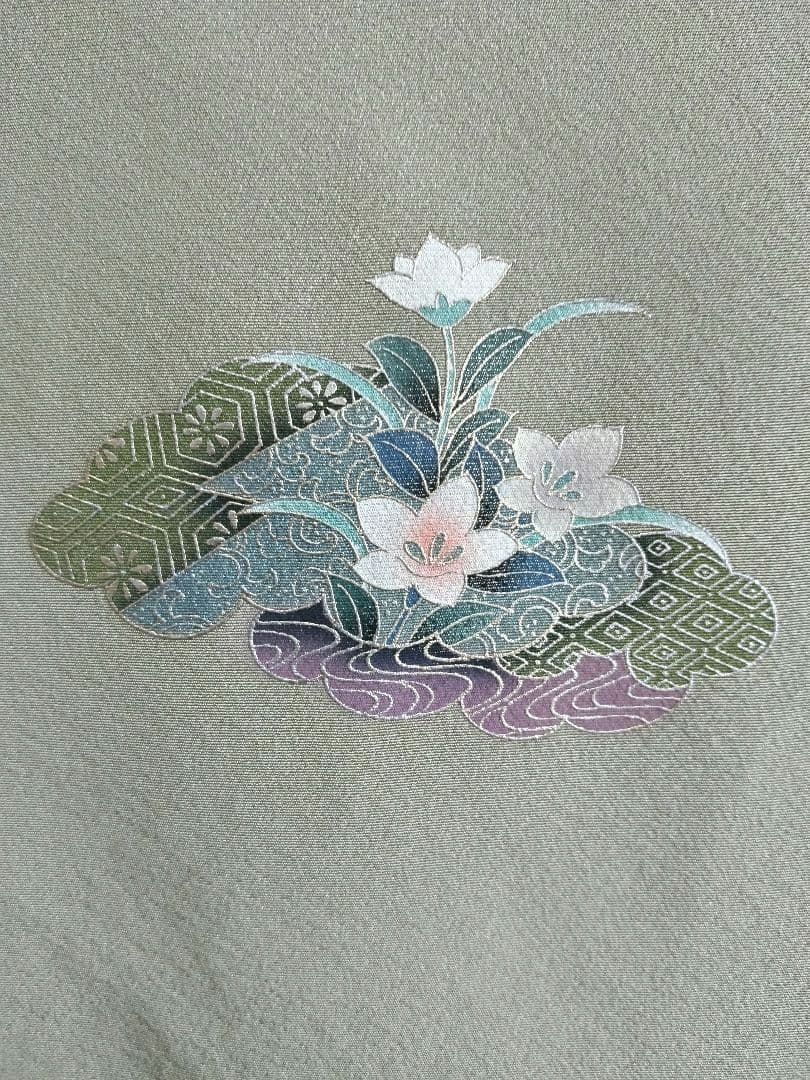 F‐305 付け下げ 京友禅 草花 組紐 袷 金彩 銀彩 暈し 正絹