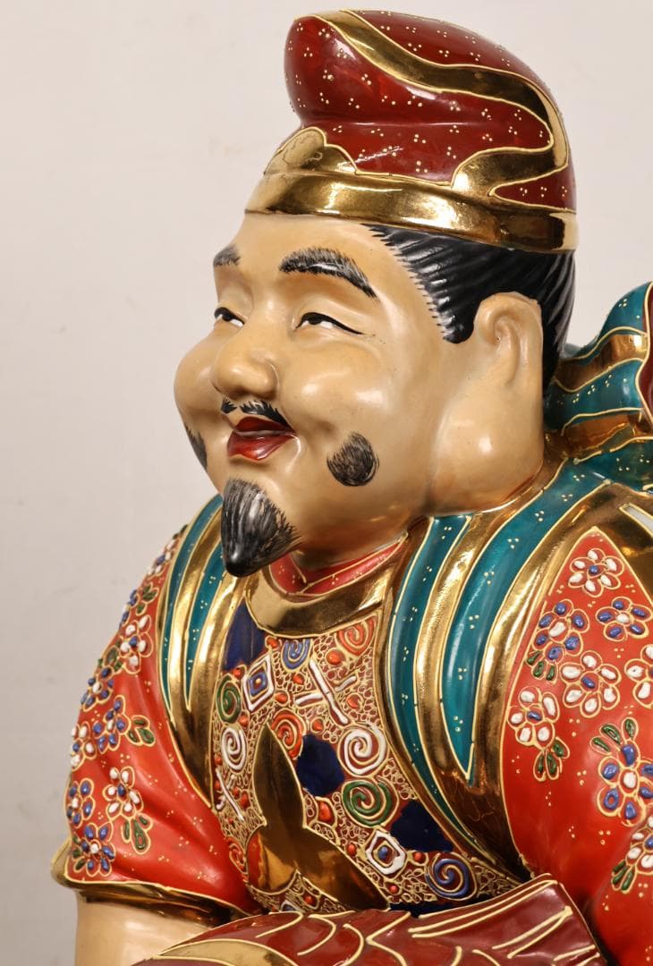 九谷焼 峰光 銘 色絵金彩 恵比寿像 七福神 置物 高さ約62cm BK125