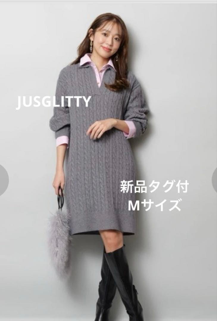 新品タグ付 JUSGLITTY レイヤードケーブルミニワンピース M 完売品