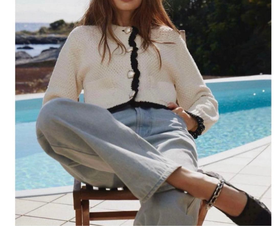 新品コエル♡バイカラーフリルカーディガン コエル COEL バイカラーフリルカーディガン （アイボリー