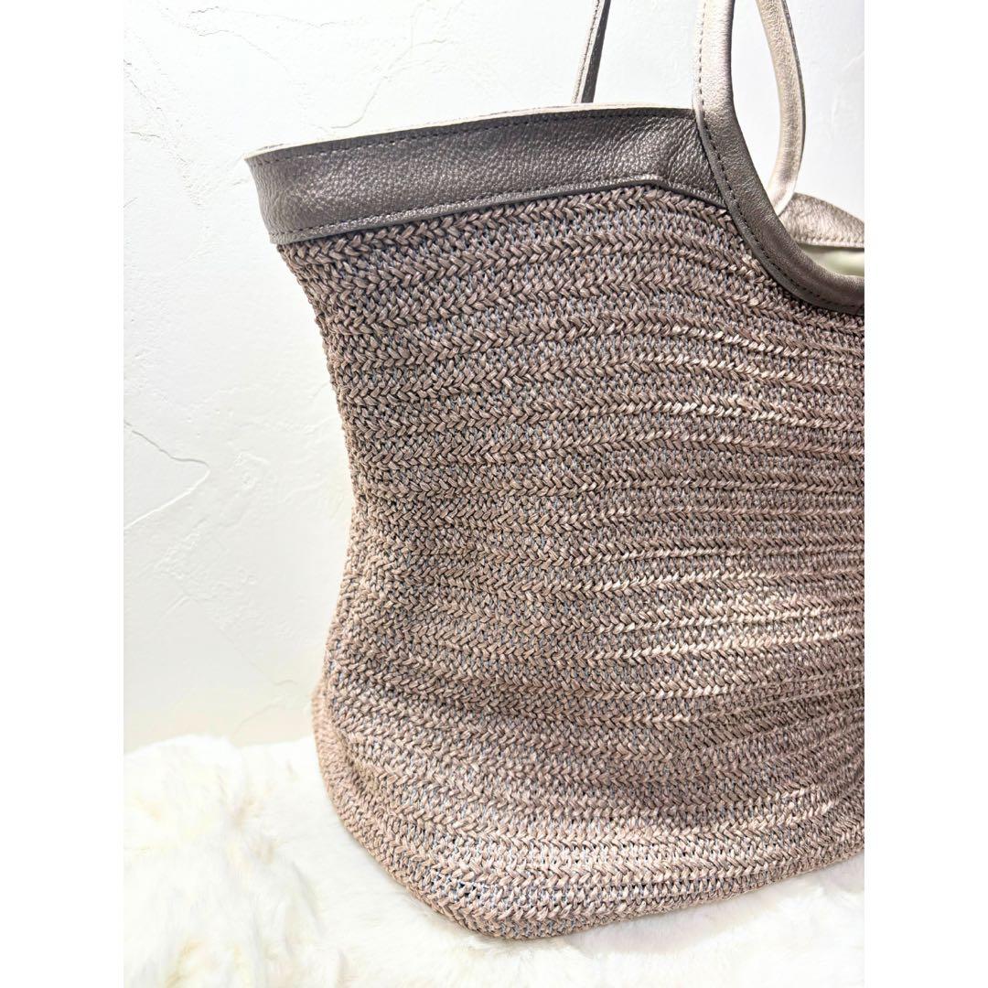 未使用級】LiSA LiSA リサリサ芦屋 かごバッグ a4 グレー シルバー