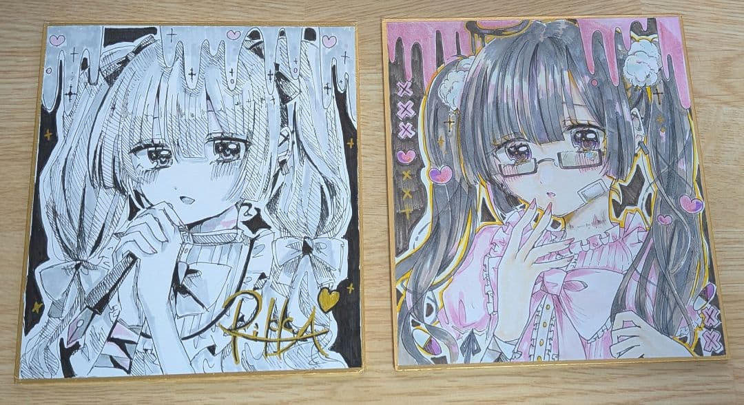 アナログイラスト オリジナルイラスト 手描き 色紙 女の子 ミニ色紙