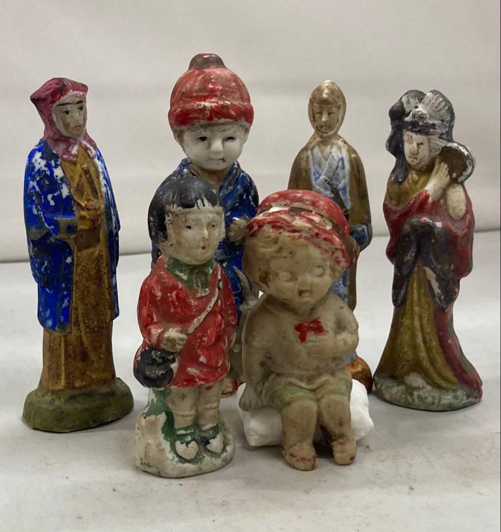 B427b「陶磁器人形 6体」戦前　レトロ　ヴィンテージ　男子　女子 陶器人形 男の子 女の子 ペア ビスクドール 昭和レトロ キス - メルカリ