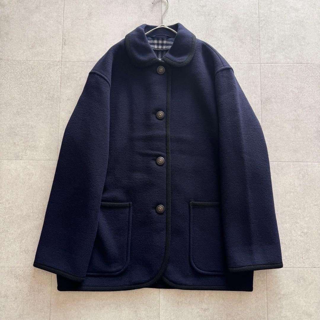 バーバリーズ コート ダブルフェイス ノバチェック カシミヤ混 7 紺 金