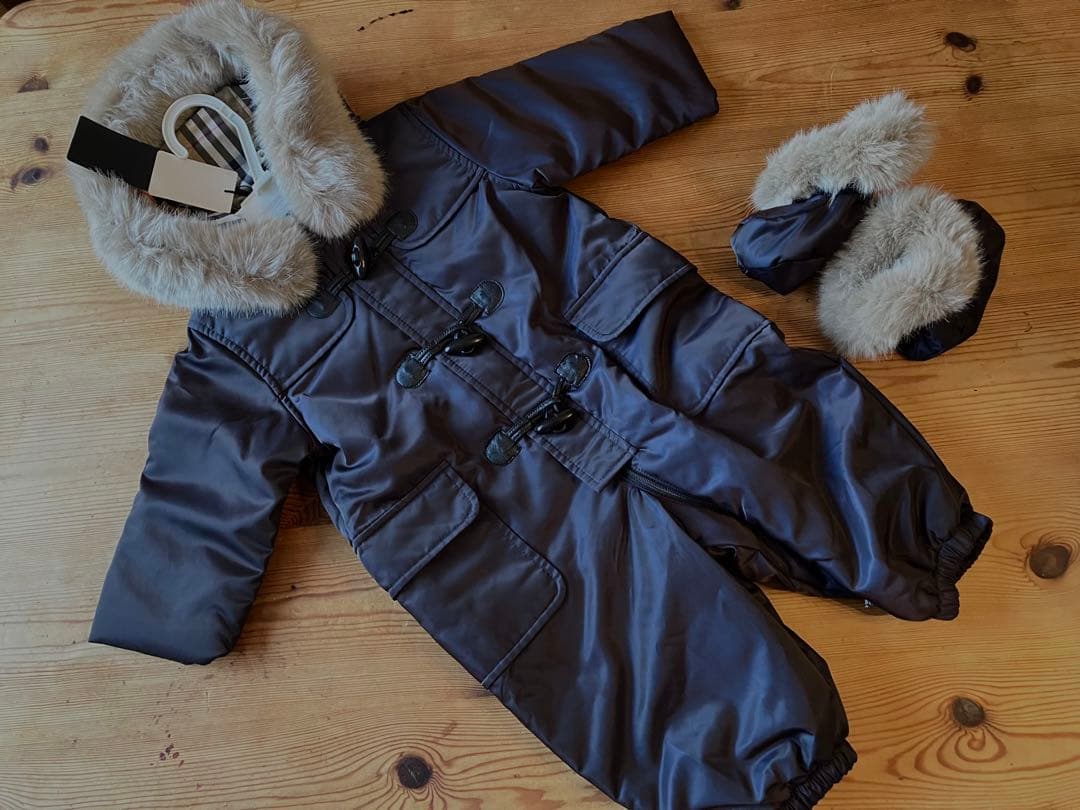 n 紺×ノバチェック防寒用中綿入カバーオール　80 Wool ”nakawata