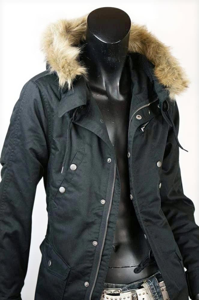 ミリタリー系 裏ボアファー付 モッズコート☆ブラック☆LL