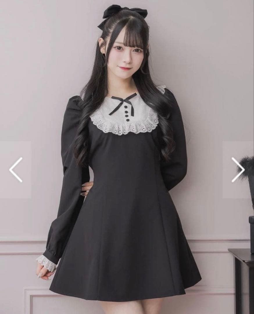 pium コットンレース長袖カフェワンピース ブラック 黒 コットンレース長袖カフェワンピース – pium