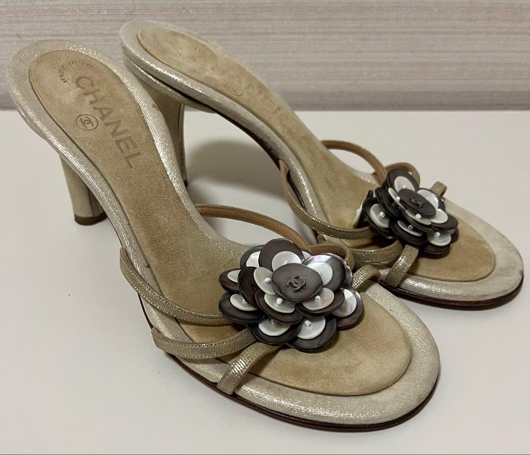 d*4様 CHANEL (シャネル) 希少 シェル カメリア ヒールサンダル 3の