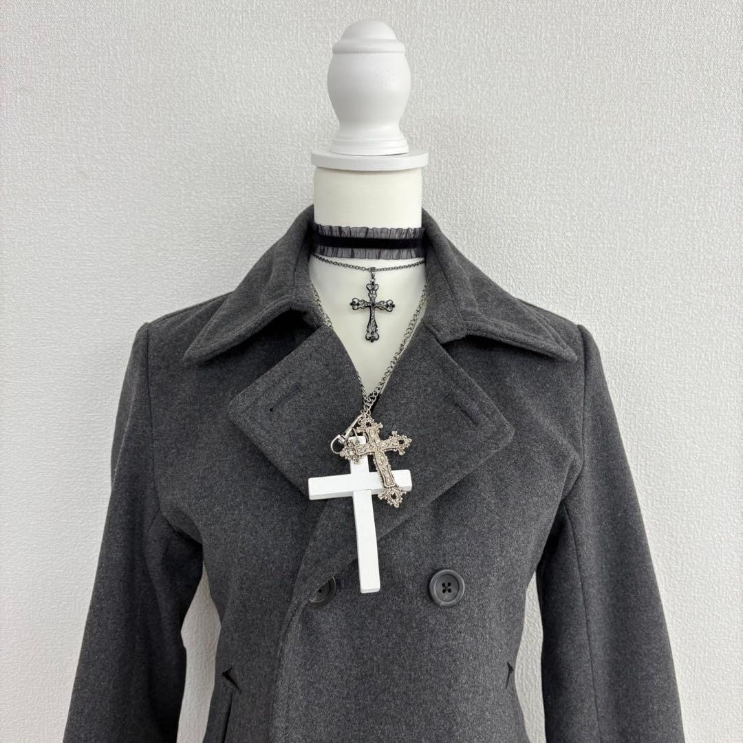 ピーコート ウール 厚手 グレー 平成ギャルy2k グランジ パンク