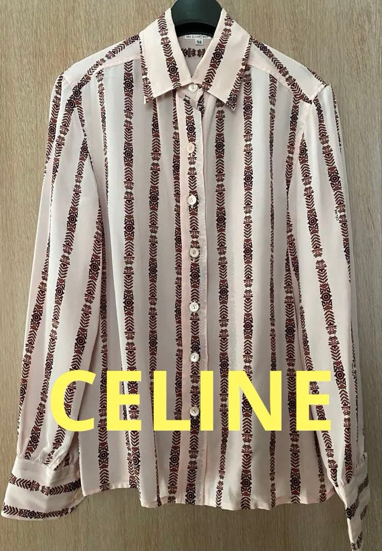 本日限定価格　CELINE セリーヌ　モチーフシャツ　シルク CELINE(セリーヌ) シルクシャツブラウス 2B553271P ベージュ サイズ 36