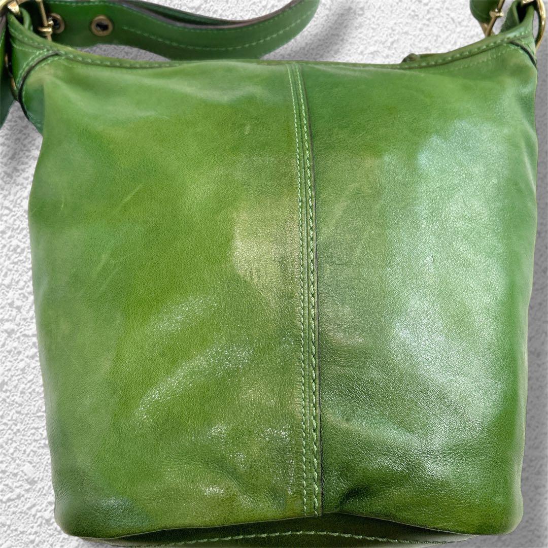 希少色】コーチ 2wayバケツ型 オールレザー ショルダーバッグ グリーン