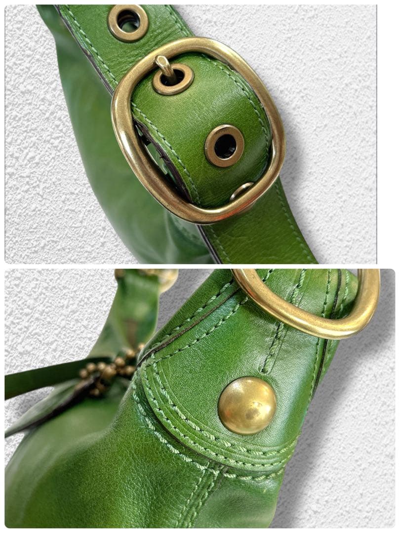 希少色】コーチ 2wayバケツ型 オールレザー ショルダーバッグ グリーン