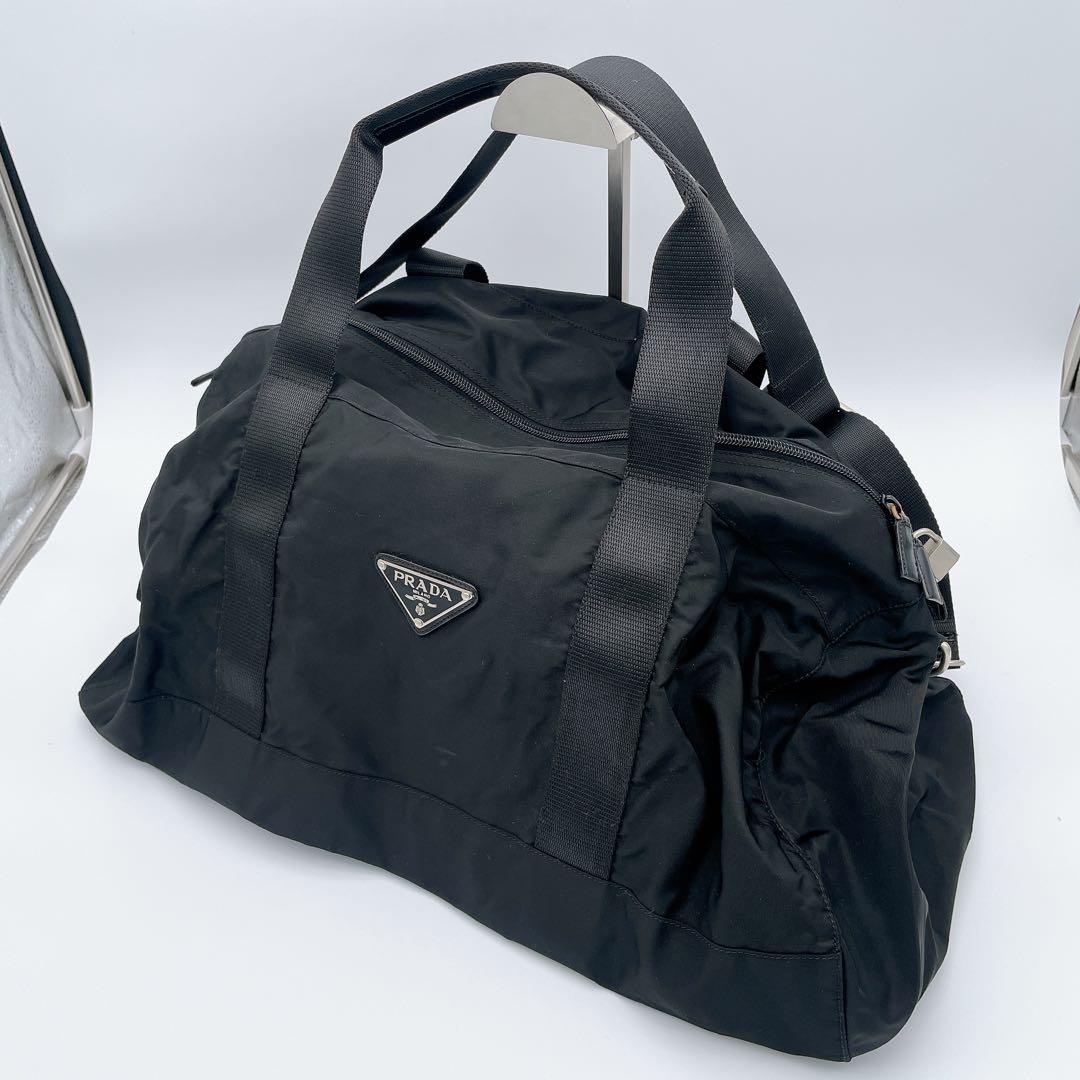 PRADA ボストンバッグ 2way 三角ロゴ ナイロン ブラック - メルカリ