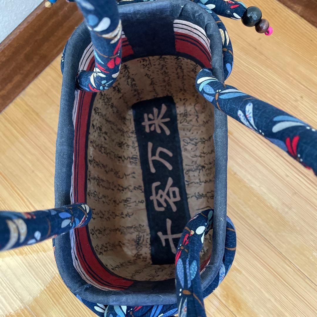 一閑張り 一閑張りバッグ 柿渋染め 市場カゴ ハンドメイド 招き猫