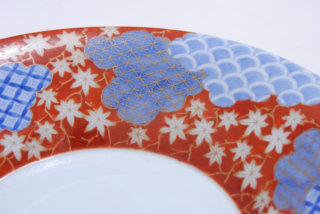 オールド深川 深鉢 紅葉 青海波 七宝文 深川製磁