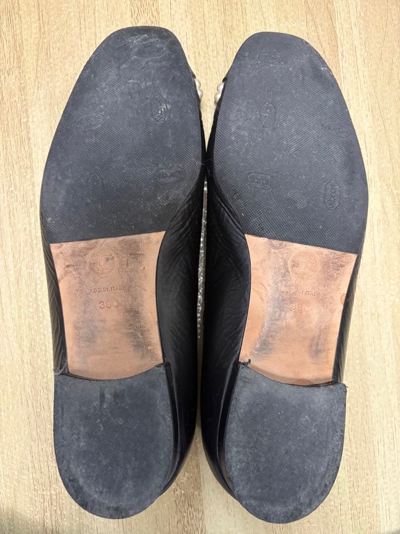 シャネル　パール付きバレエシューズ　パンプス　38 24.5cm ブラック定番