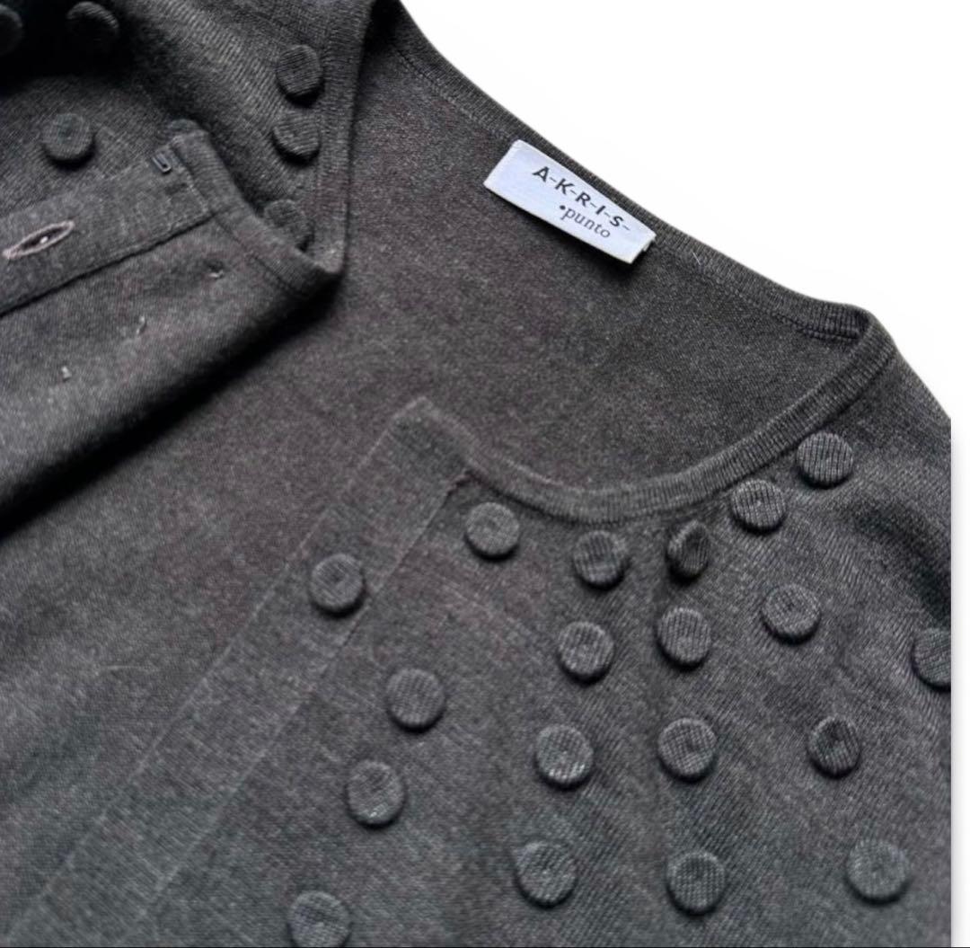 AKRIS アクリス カーディガン ウール混 長袖 チャコールグレー 比翼
