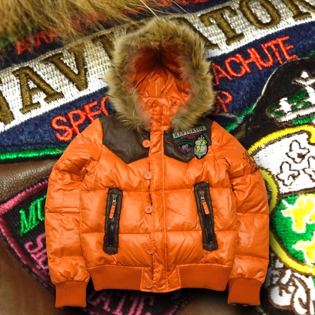 y2k ファーフードダウンジャケット オレンジ フェアリーグランジ