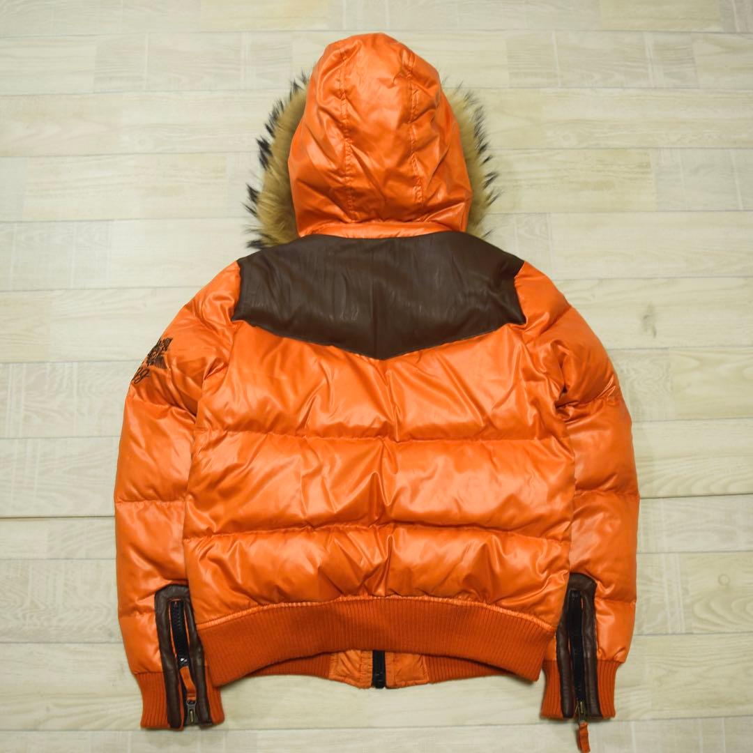 y2k ファーフードダウンジャケット オレンジ フェアリーグランジ