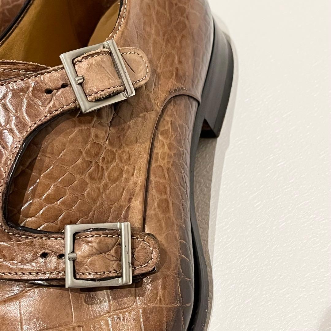 フランチェスコベニーニョ クロコ型押し ダブルモンク ドレスシューズ