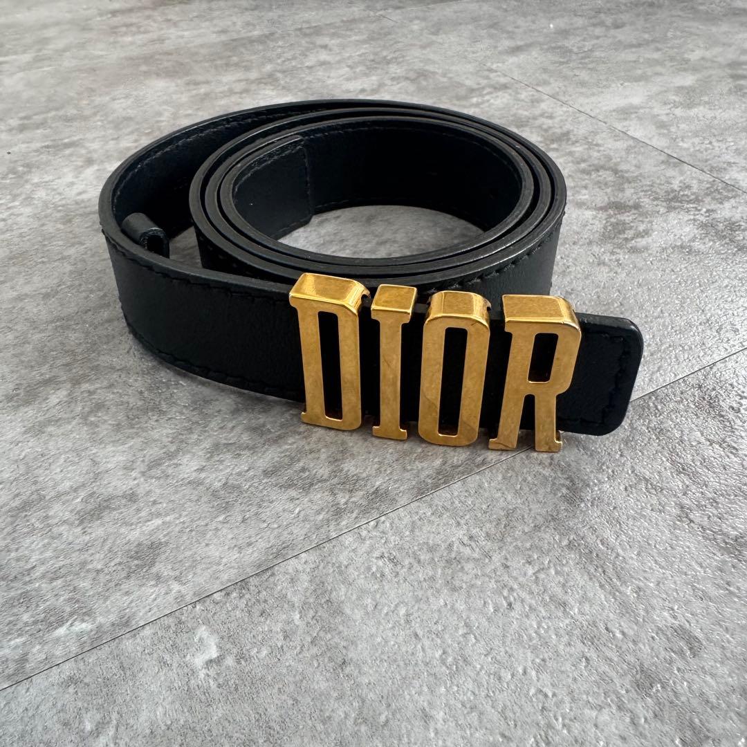 【極美品】Dior ブラックレザーベルト ゴールドバックル Christian Dior（クリスチャン・ディオール） ディオール サドル
