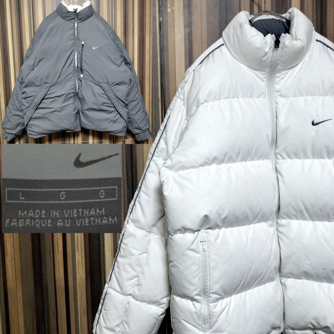 00s【NIKE】ナイキ 刺繍 スウッシュ リバーシブル ダウンジャケット L
