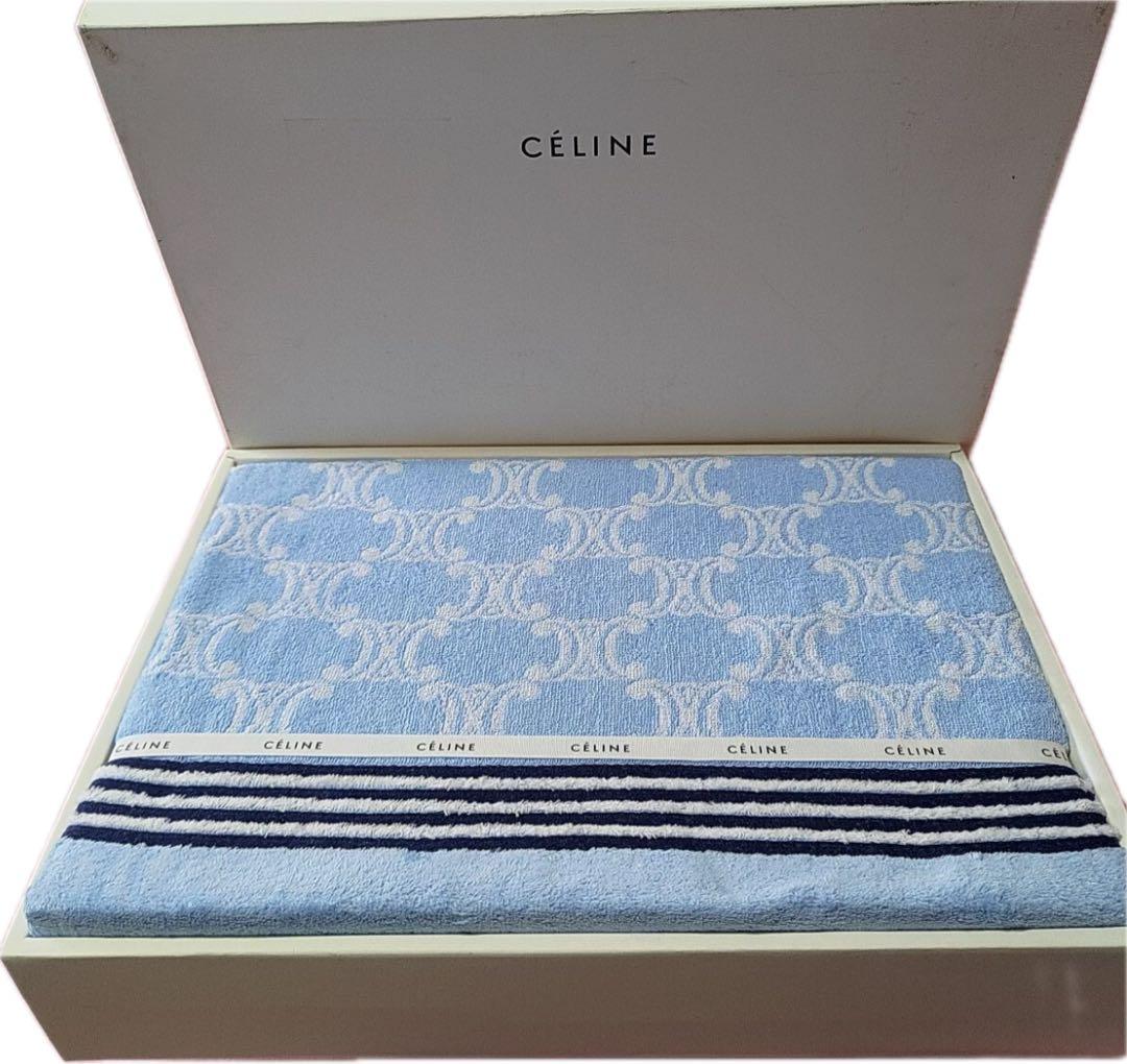 CELINE セリーヌ タオルケット トリオンフ柄 綿100% 未使用保管品 未使用保管品 CELINE CL2510(2P) タオルケット ベージュ ブルー