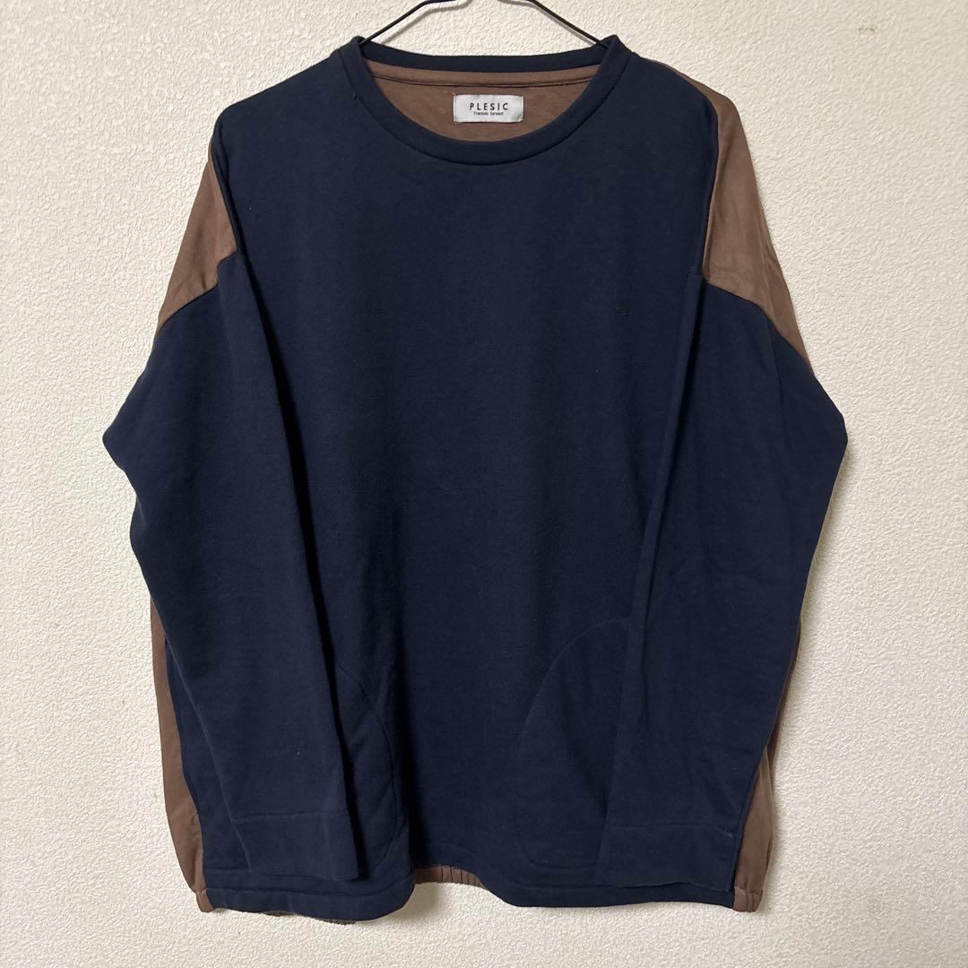 ネイビーとブラウンの長袖トレーナー BLACK EYE PATCH バーガンディ