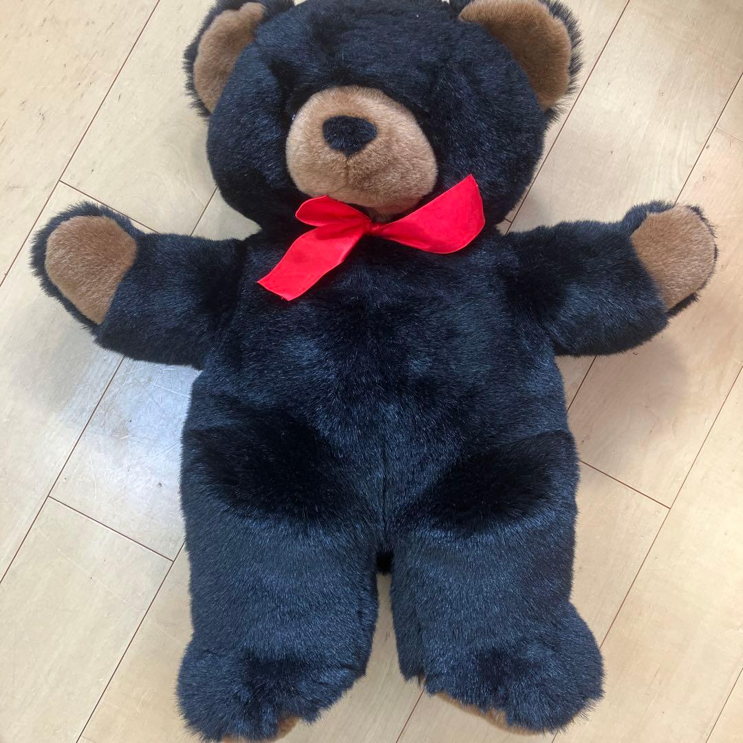 黒い大型クマぬいぐるみ 赤いリボン付き テディベア - メルカリ