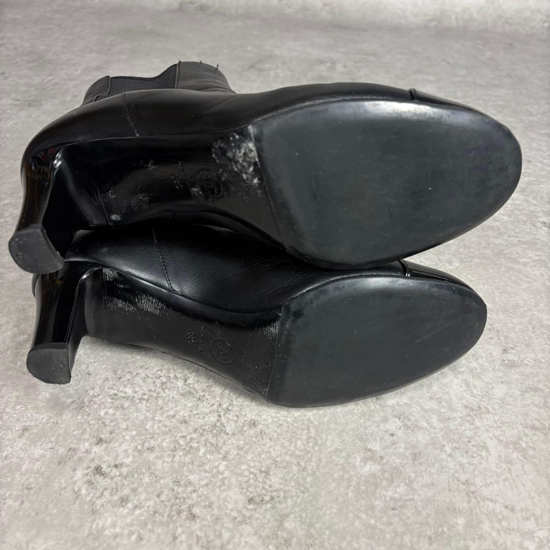 シャネル CHANEL ココマーク レザー サイドゴア ブーツ ブラック 38C