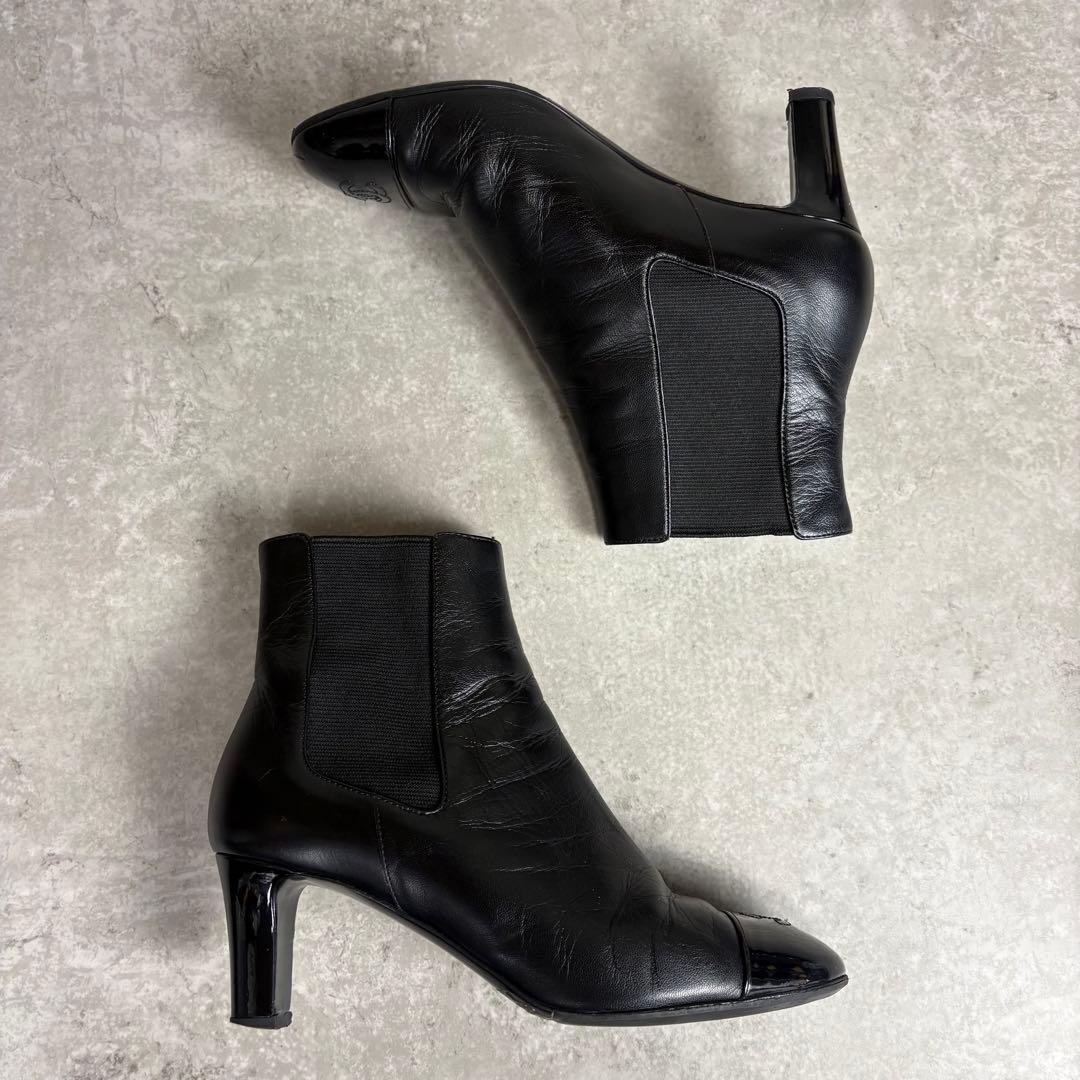 シャネル CHANEL ココマーク レザー サイドゴア ブーツ ブラック 38C