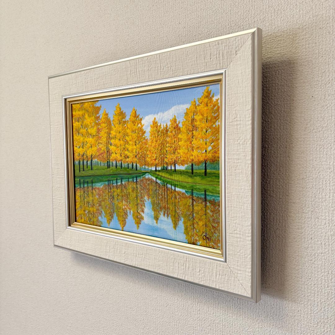 アクリル画 原画 「オータムパーク02」額縁付き F4サイズ 風景画