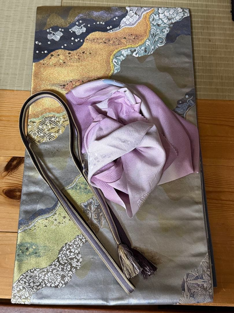 訪問着フルセット 総刺繍 扇面に藤の花