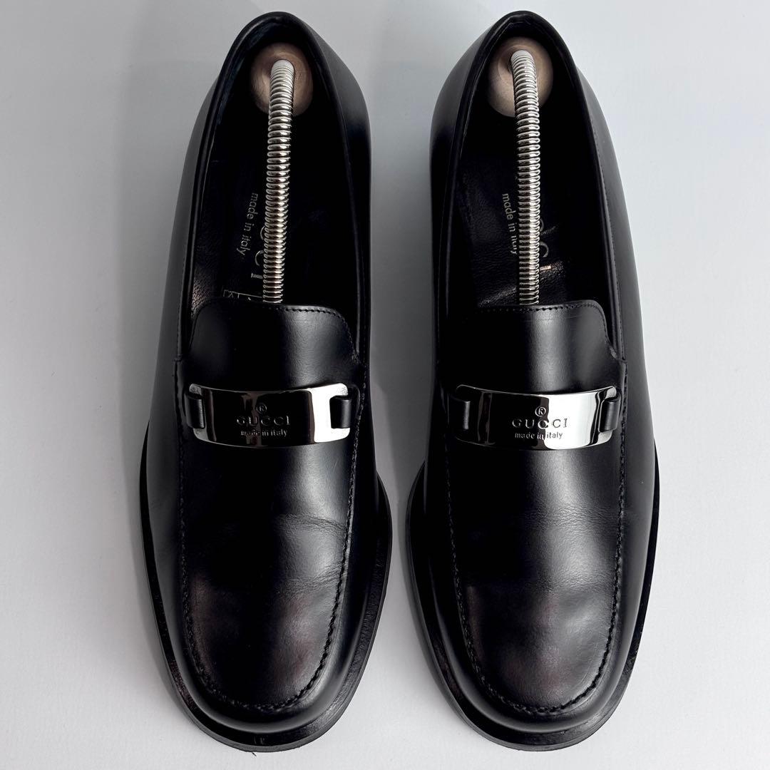 美品 GUCCI グッチ レザー ローファー メタルプレート 革靴 23.5cm