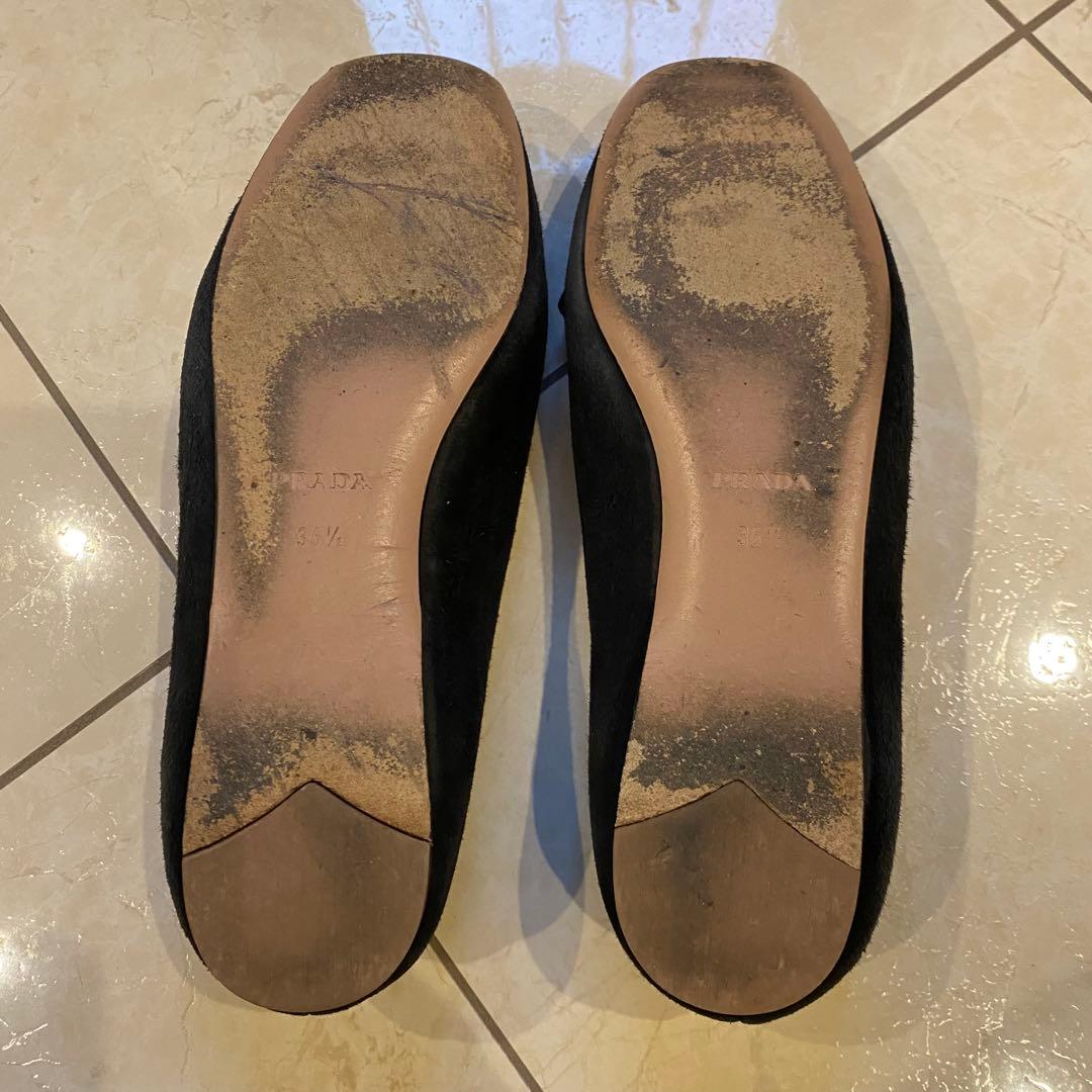 プラダ ブラックスエード フラットパンプス 36.5