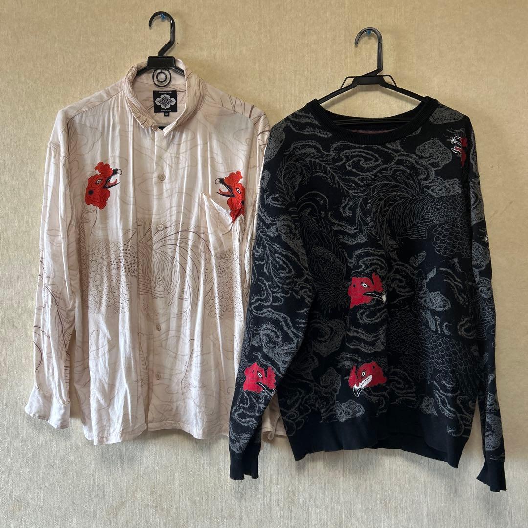 GAKKIN 渦軍鶏　シャツ　ニット　2点　XL GAKKIN × BUDSPOOL 渦軍鶏 COTTON KNIT JACQUARD SWEATER WHITE – GXX