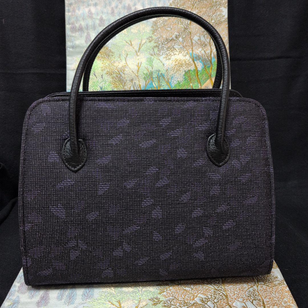 高級利休バック 黒紫花弁 シンプル トートバッグ 和装バッグ新品