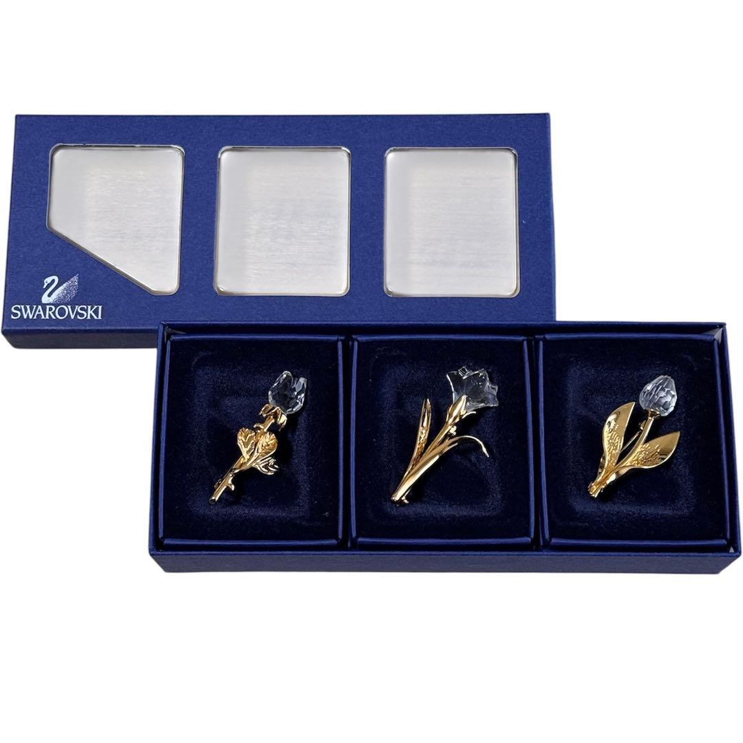箱・証明書付】SWAROVSKI ブローチ3点セット クリスタル ゴールド