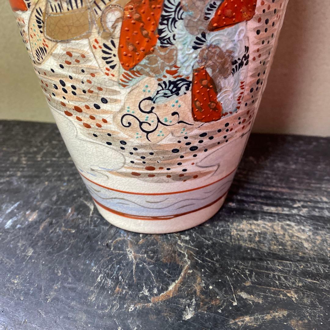 明治薩摩焼 薩摩藩武士図花瓶31cm14cm