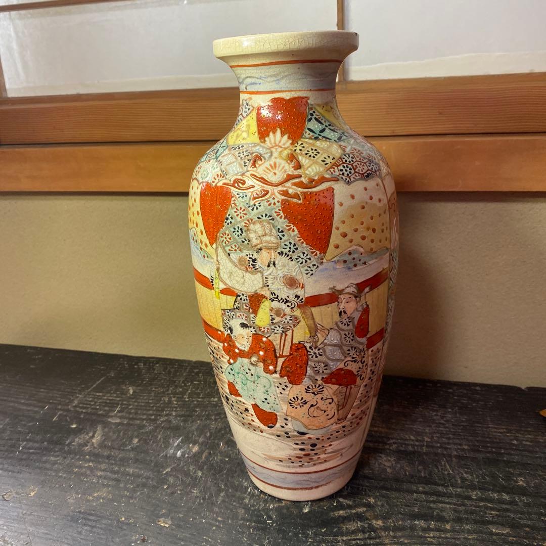 明治薩摩焼 薩摩藩武士図花瓶31cm14cm