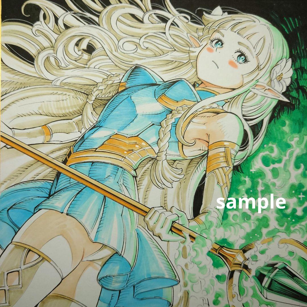 手描きイラスト 093】オリジナル原画中サイズ色紙 美人画「エルフの