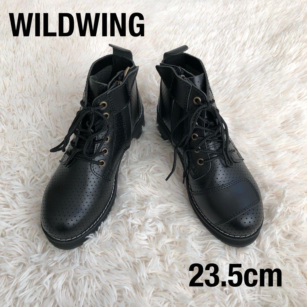 美品】WILD WINGワイルドウイングスワローパンチングレザーブーツ黒