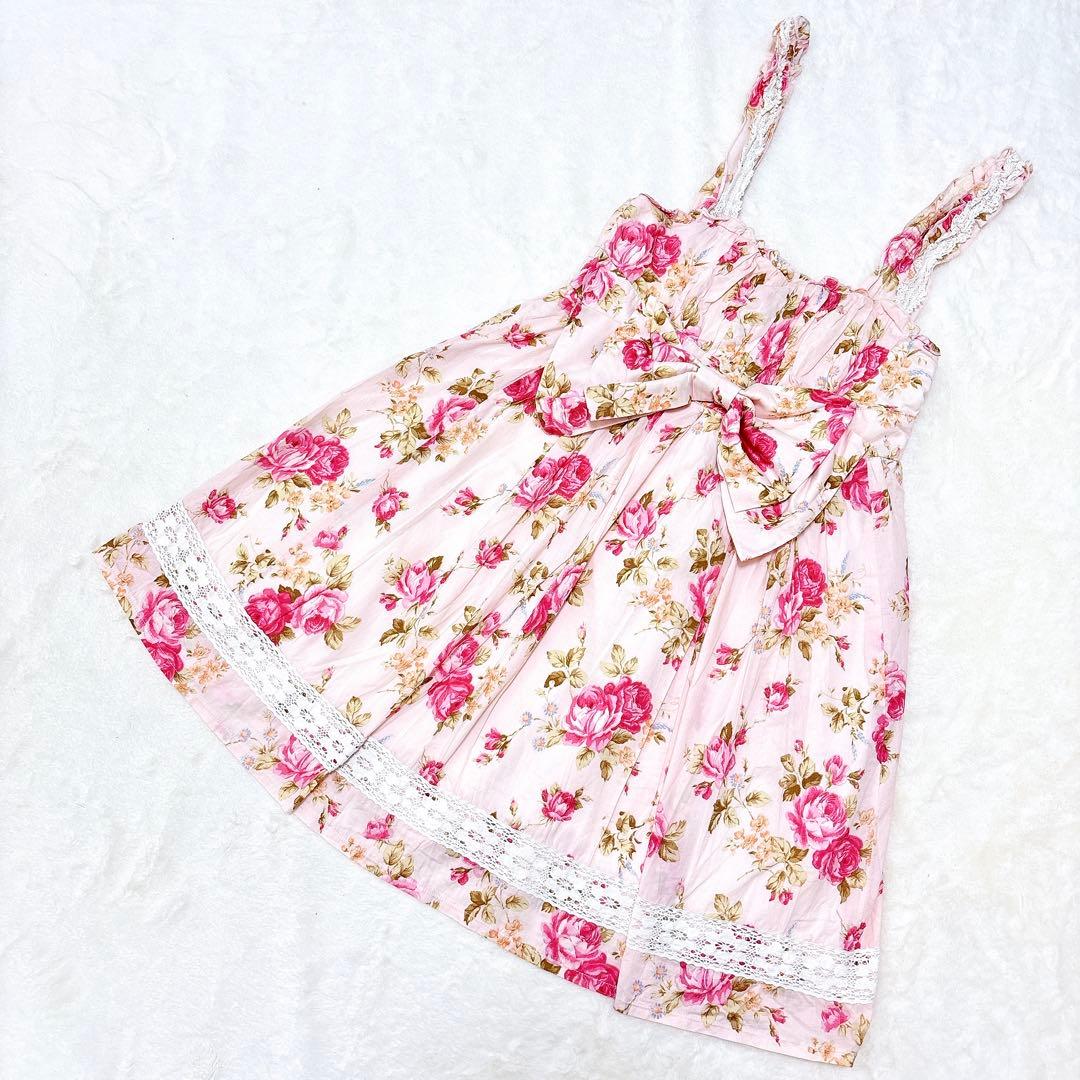 希少✨リズリサ　ワンピース　Aライン　ビッグリボン　レース　花柄　平成　y2k LIZ LISA - ☆リズリサLIZLISA☆胸元編み上げリボン☆後ろティアード