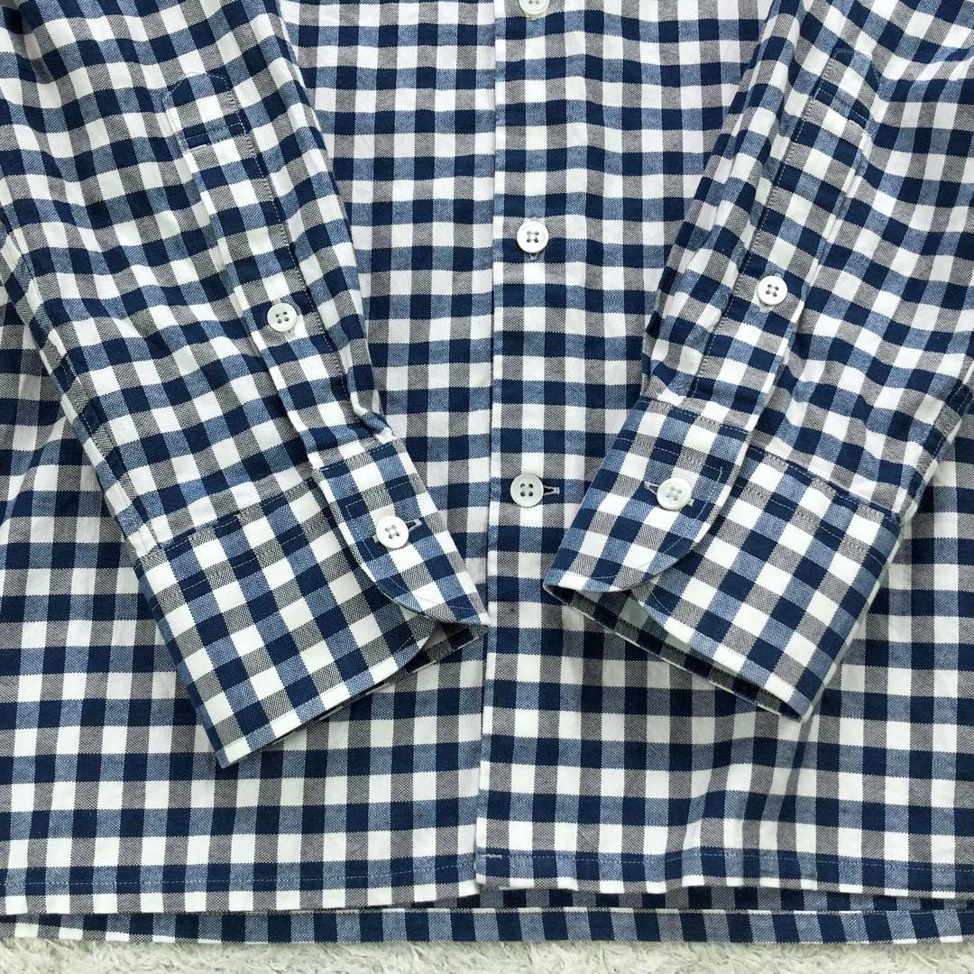 45R シャツ 長袖 丸襟 ギンガムチェック コットン Rステッチ刺繍