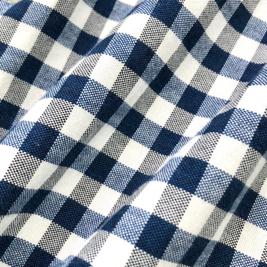 45R シャツ 長袖 丸襟 ギンガムチェック コットン Rステッチ刺繍