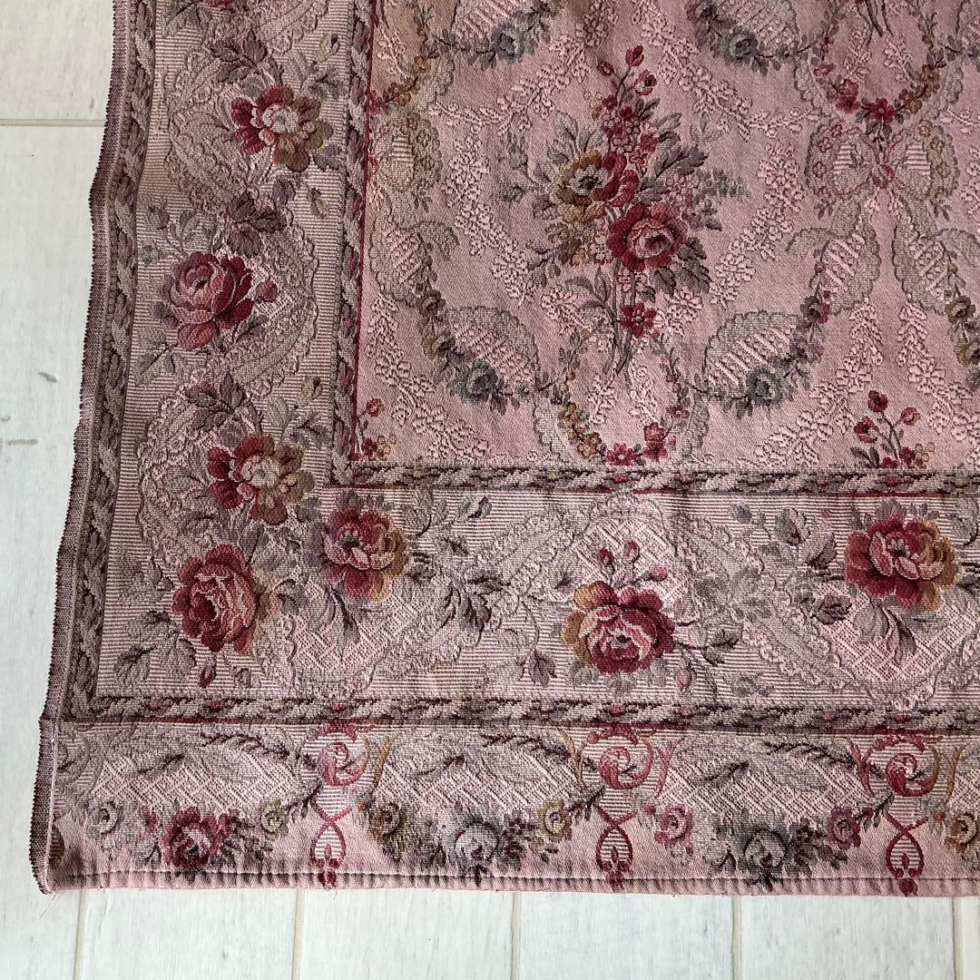 大判】フランスアンティーク ジャガード織り ジャカード 生地 サーモン